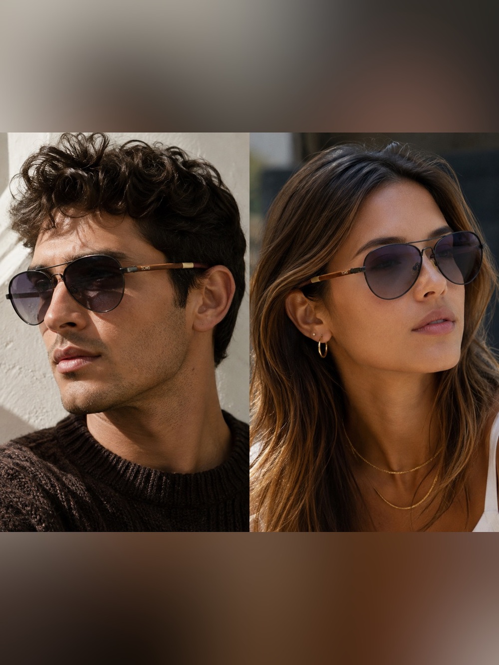 TOMS One for One Aviator Sunglasses Purple Gradient Wood Arms